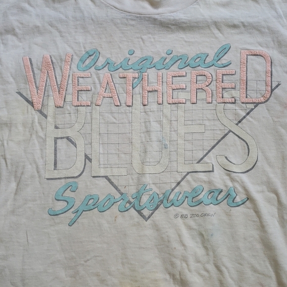 Vtg 80s Original Weathered Blues Sportswear Zoo Crew 88' T Shirt Trashed - Picture 2 of 9
